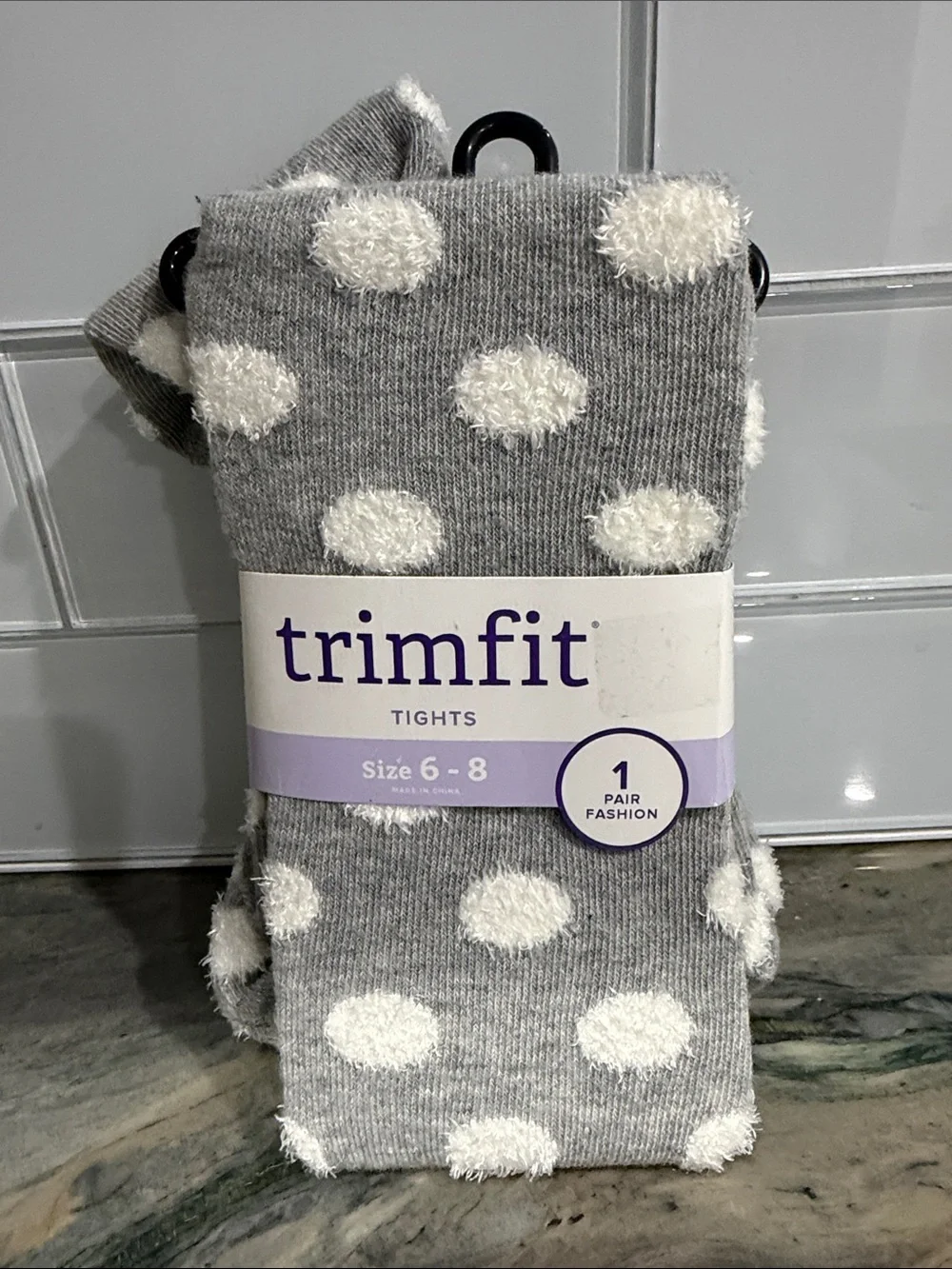 Carter's Gray Tights with White Fuzzy Polka Dots - Trimfit